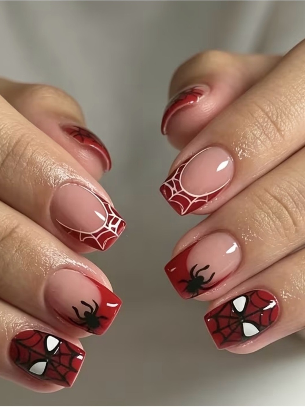 Red Spider Web Themed Press-On Nails for Women